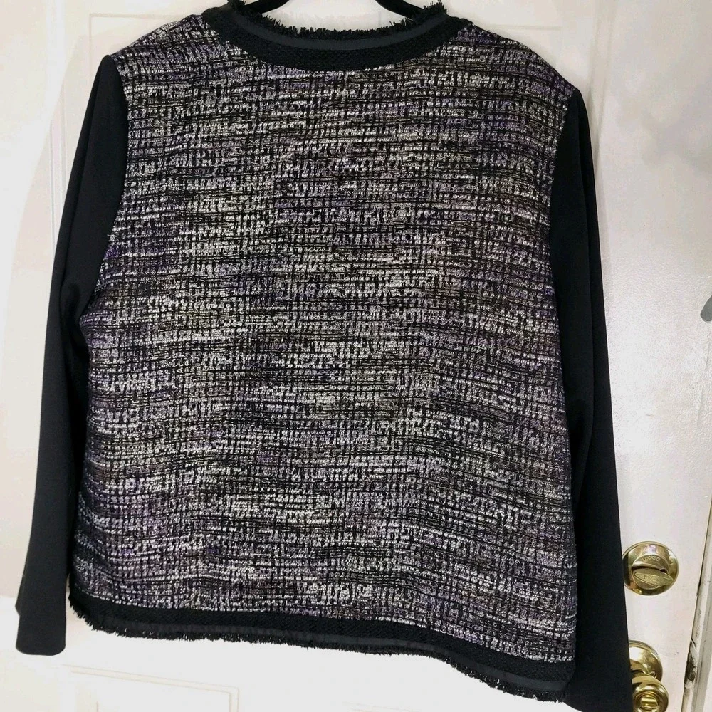 Chico's Size 3 (US 16) Metallic Tweed Open Front Blazer – Black Purple Jacket